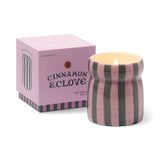Pink/Green Striped Ceramic Candle - Cinnamon & Clove