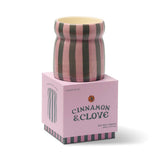 Pink/Green Striped Ceramic Candle - Cinnamon & Clove